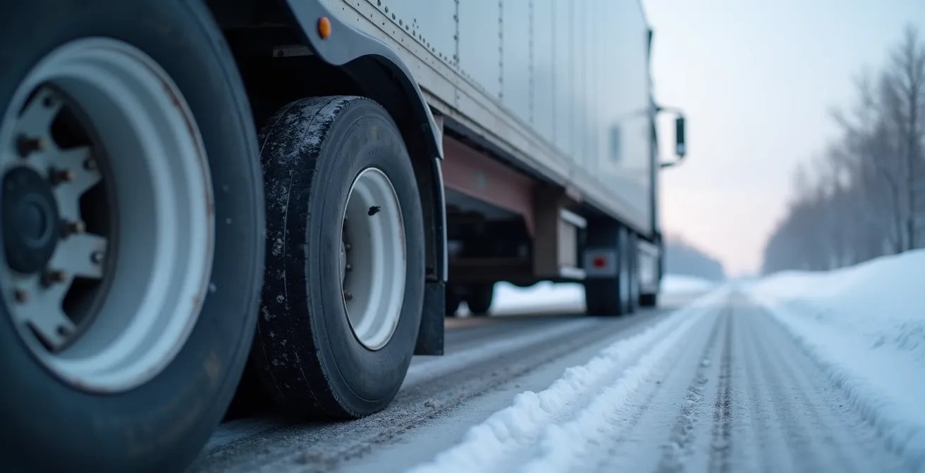 Camion équipé de jupes aérodynamiques adaptées aux conditions hivernales québécoises