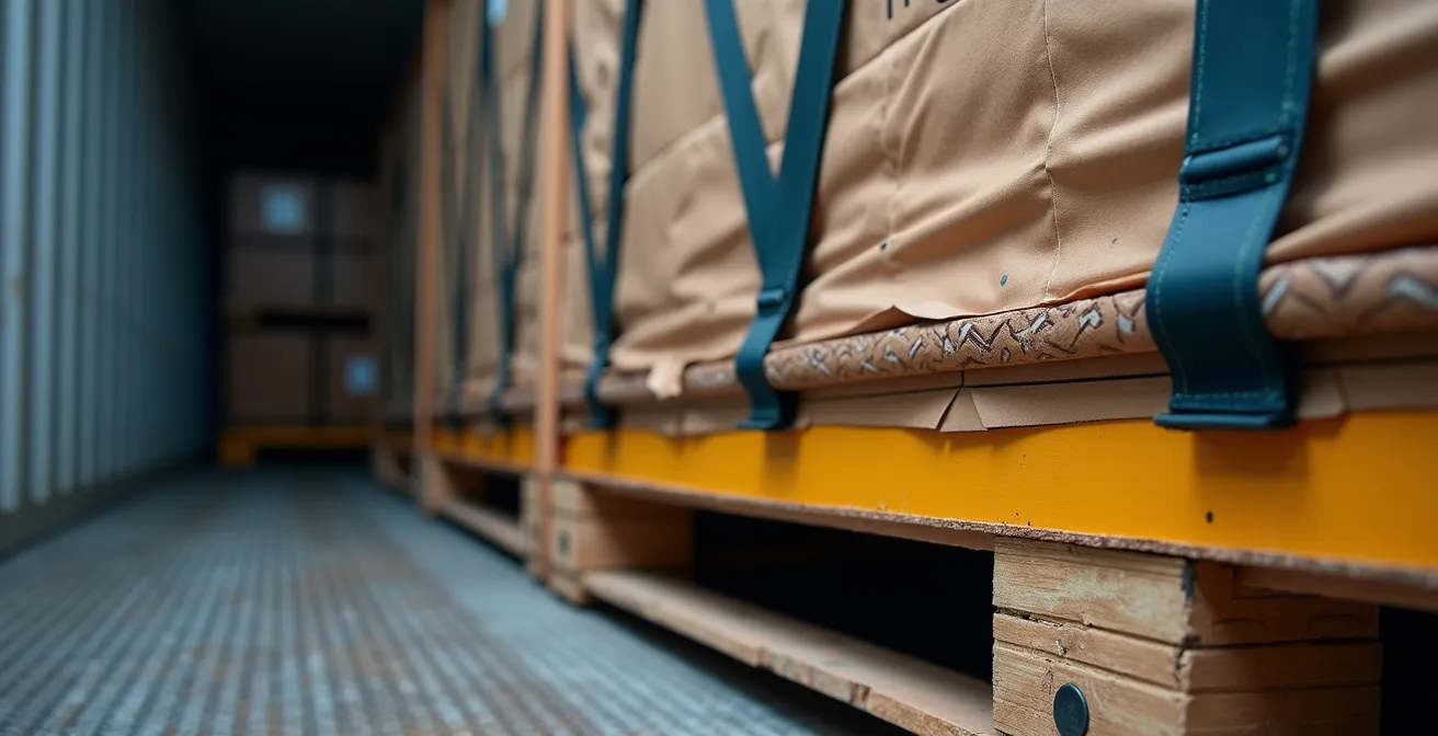 Système d'arrimage professionnel de palettes dans un conteneur ferroviaire