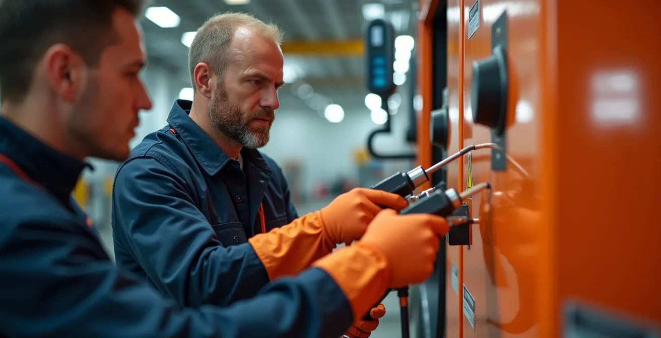 Techniciens en formation pour la certification haute tension dans un atelier québécois