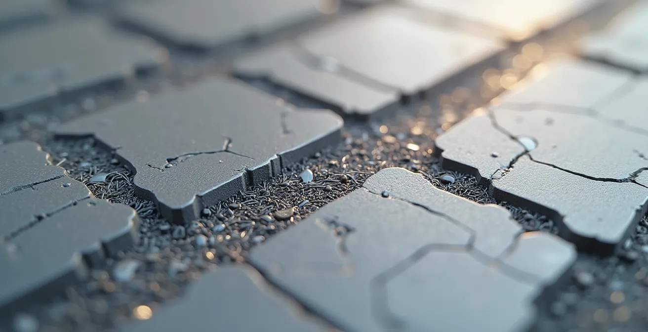 Texture rapprochée du béton fibré ultra-performant avec fibres métalliques visibles