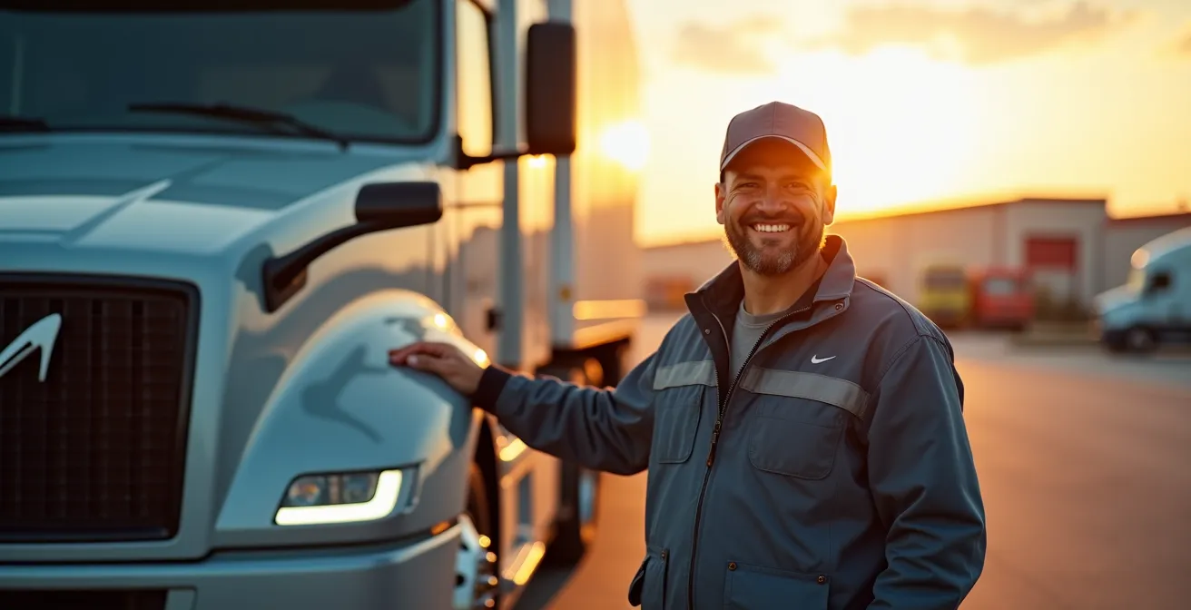 Terminal de transport moderne avec flotte de camions électriques alignés