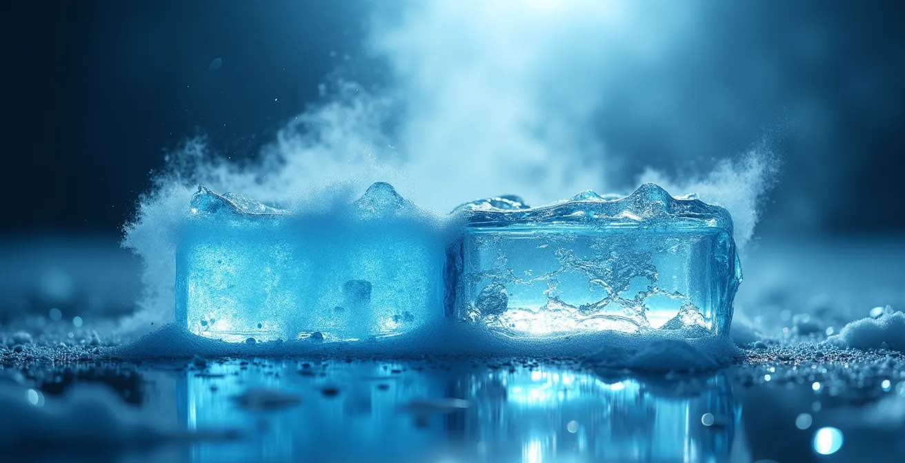 Comparaison visuelle entre un conteneur réfrigéré actif et une boîte isotherme passive pour transport pharmaceutique