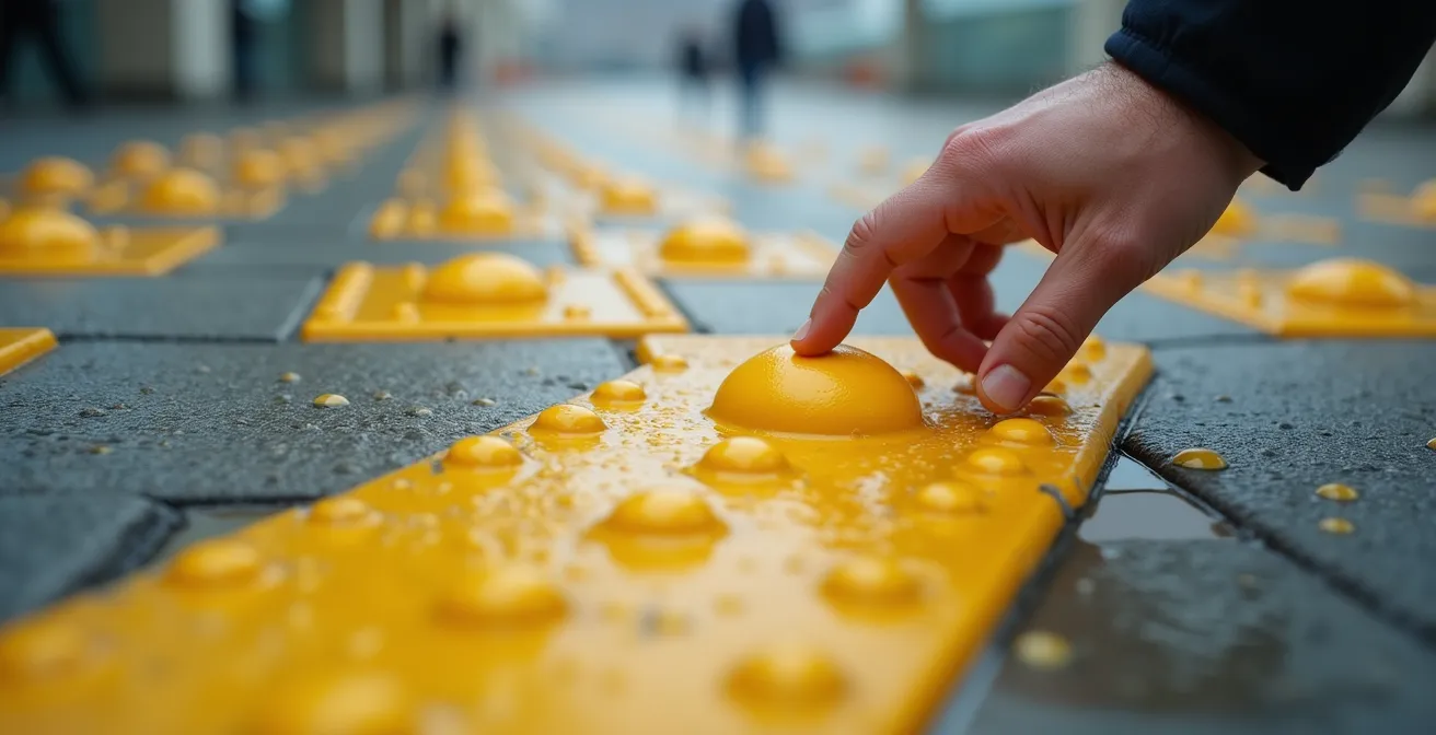 Comparaison côte à côte montrant une signalisation avec mauvais et bon contraste visuel dans une station