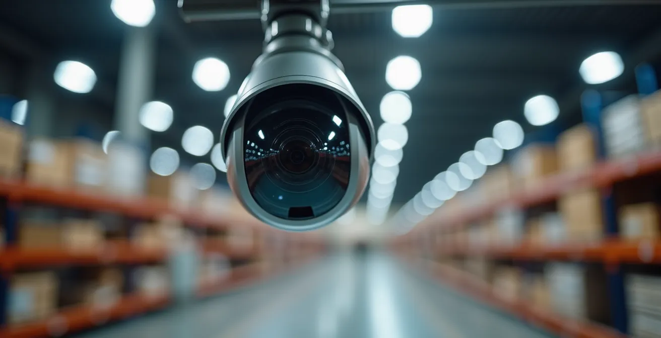 Système d'éclairage LED avec détecteurs de mouvement dans les allées d'un entrepôt québécois