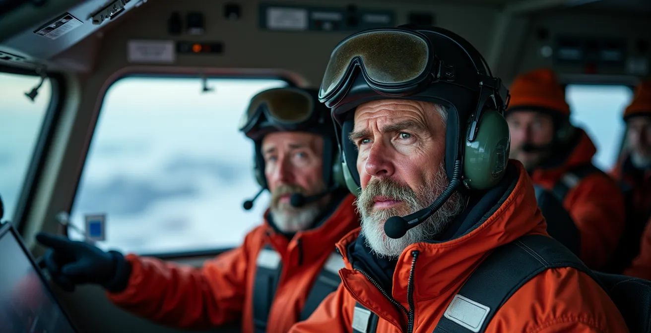 Équipage d'avion en préparation de vol dans des conditions arctiques au Nunavik