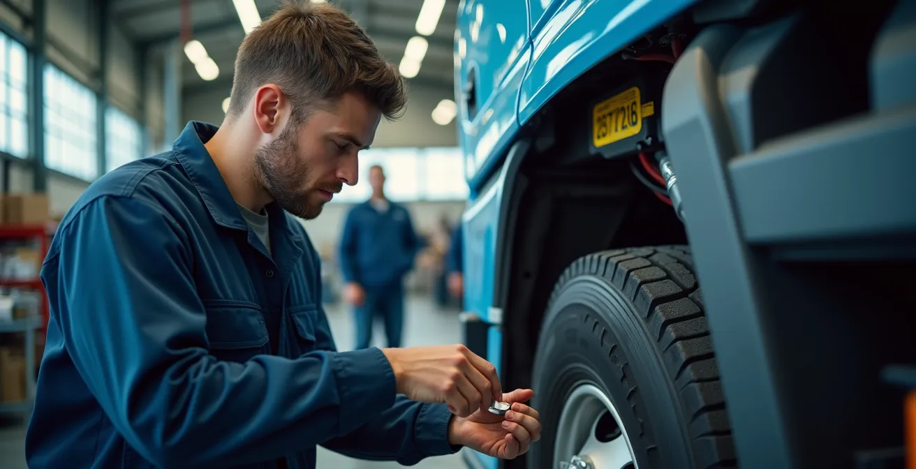 Mécanicien spécialisé travaillant sur le système de batterie d'un camion électrique
