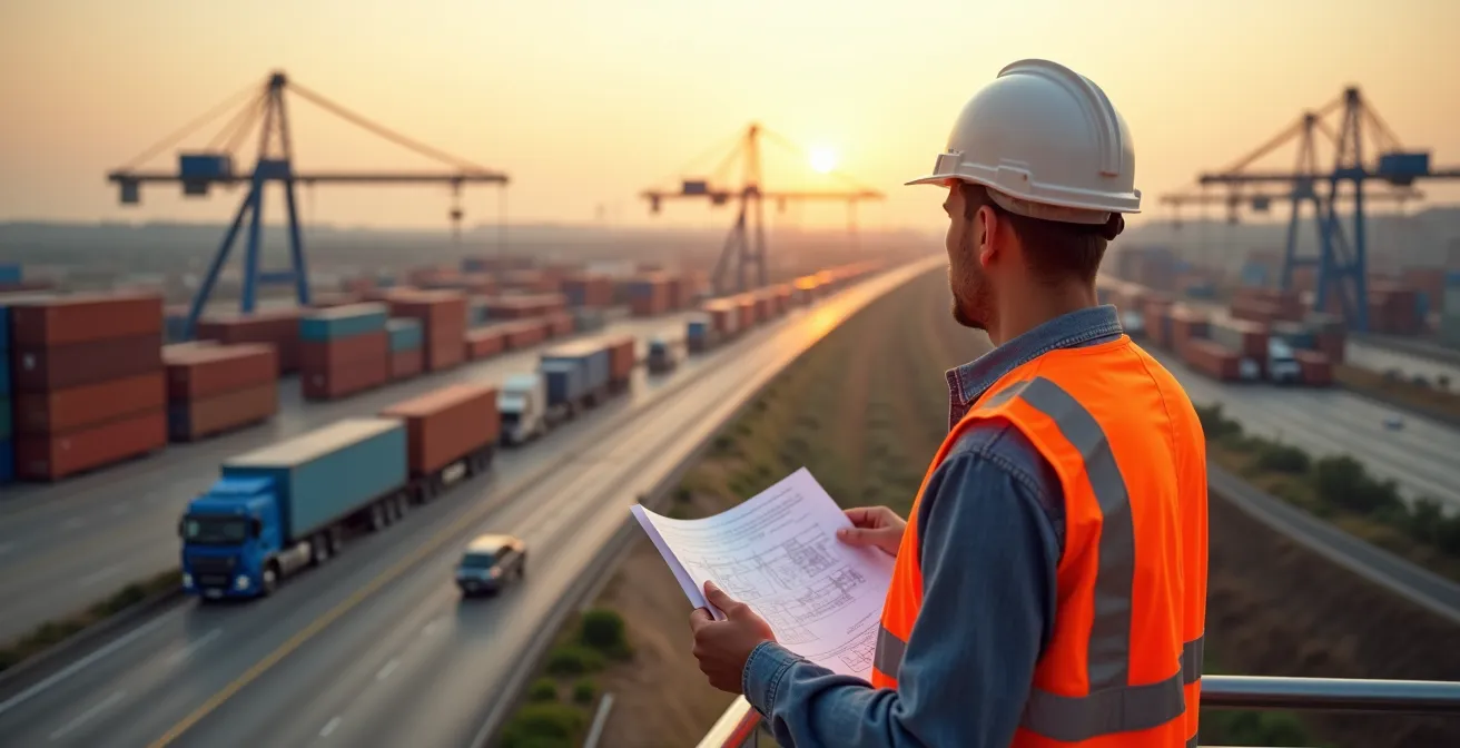 Terminal de transport intermodal moderne près de l'autoroute 30 au Québec