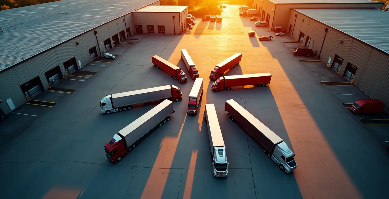 Centre de relais logistique avec camions échangeant des remorques à Drummondville