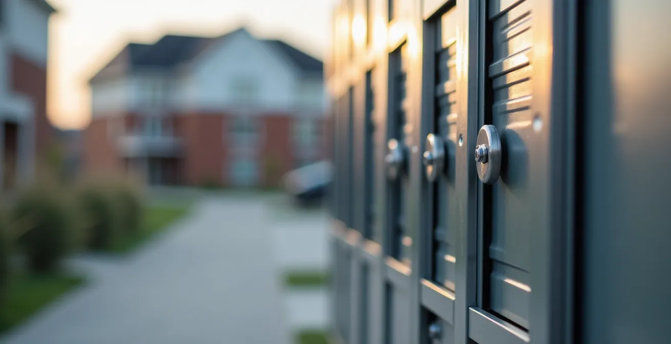 Vue macro d'une infrastructure logistique moderne intégrée dans un nouveau développement résidentiel