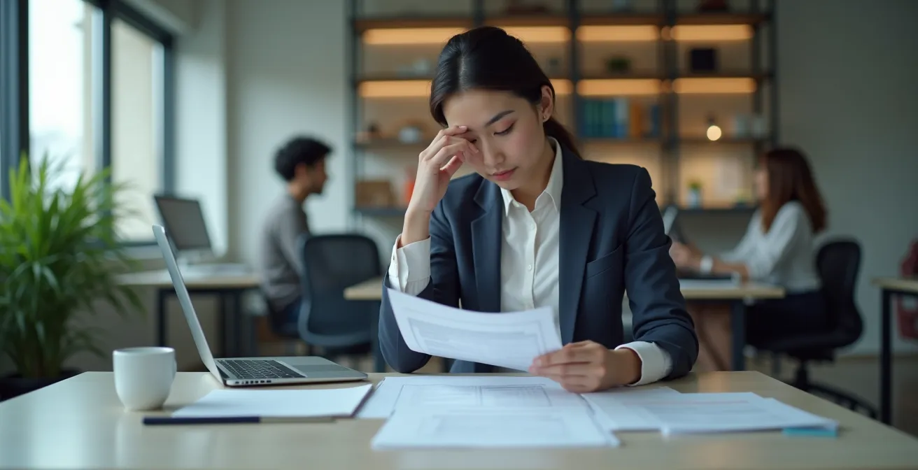 Professionnel vérifiant des codes douaniers dans un bureau québécois