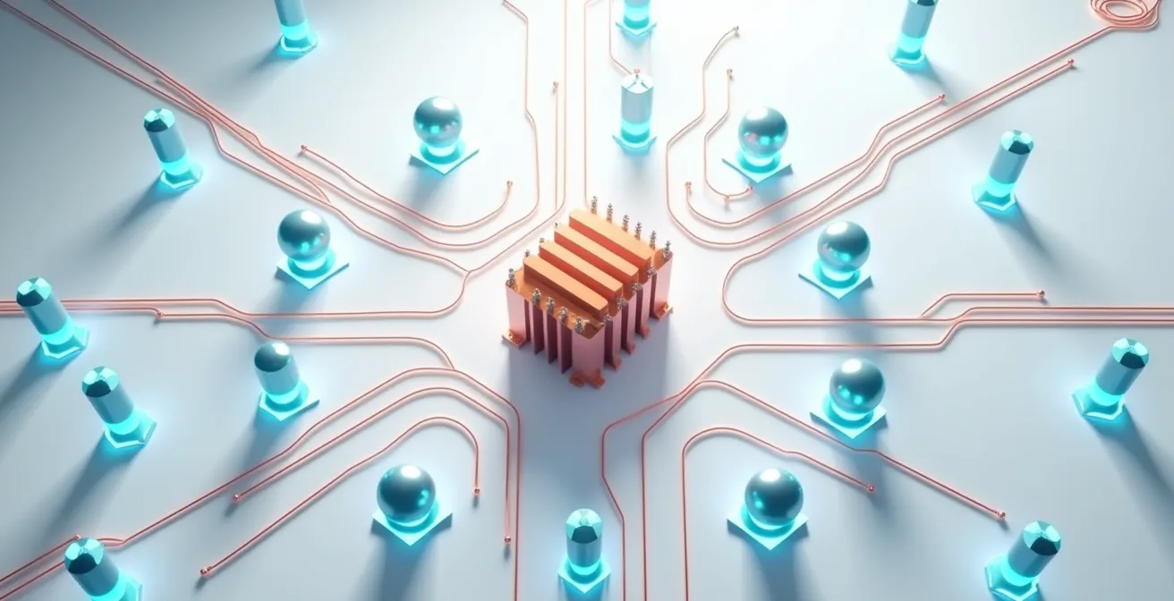 Schéma technique montrant l'installation électrique pour une flotte de 10 camions avec transformateur et bornes de recharge