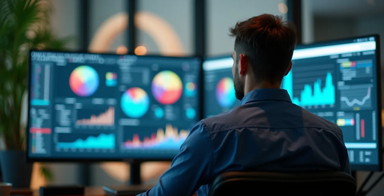 Centre de contrôle moderne affichant les métriques énergétiques d'un entrepôt québécois