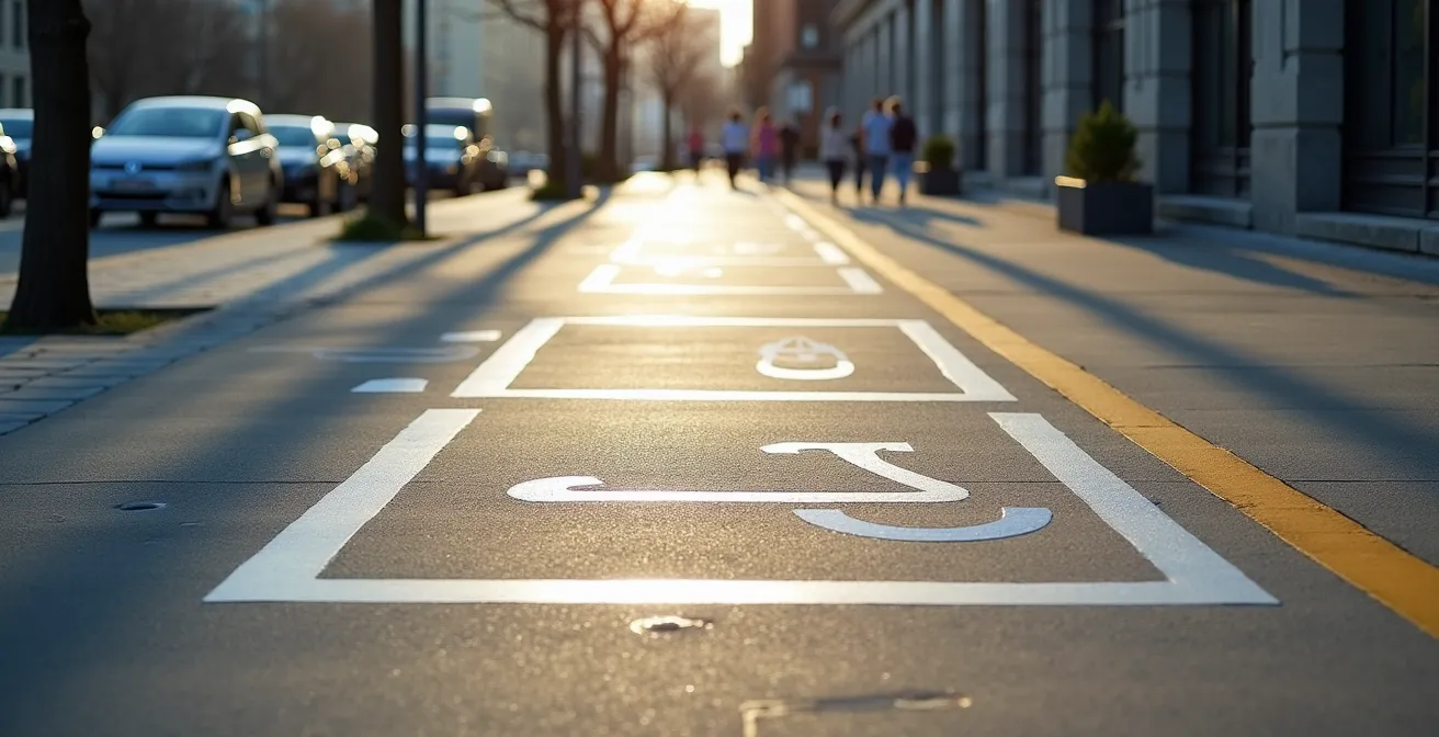 Zone de stationnement désignée pour trottinettes électriques avec marquage au sol dans une rue de Montréal